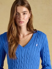 Joules Blue Classic V-Neck Cotton Cable Knit Jumper - Image 6 of 8