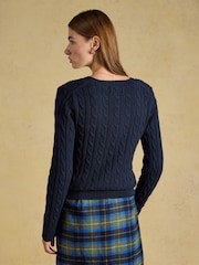Joules Navy Classic V-Neck Cotton Cable Knit Jumper - Image 2 of 7
