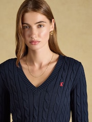 Joules Navy Classic V-Neck Cotton Cable Knit Jumper - Image 4 of 7