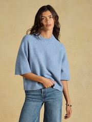 Jasnoniebieski - Short Sleeve Jumper Crew Neck Knitted Jumper - Obraz 1 z 9