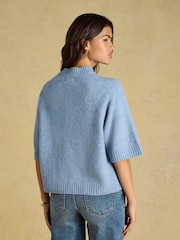Jasnoniebieski - Short Sleeve Jumper Crew Neck Knitted Jumper - Obraz 2 z 9