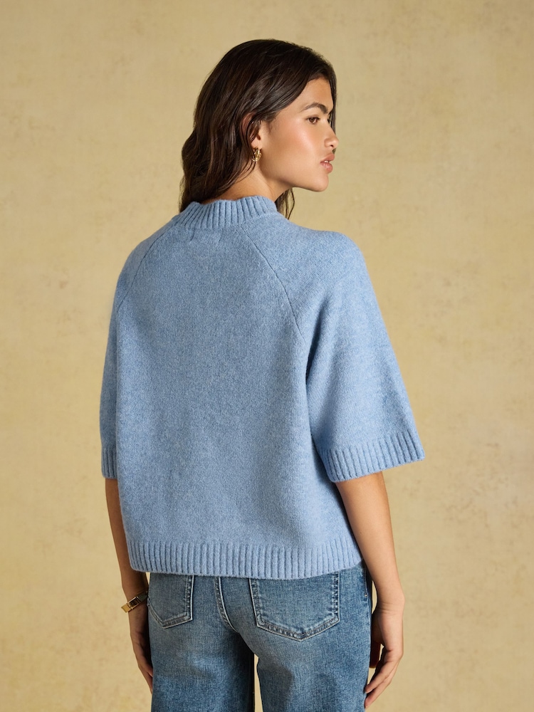 Jasnoniebieski - Short Sleeve Jumper Crew Neck Knitted Jumper - Obraz 2 z 9 Jasnoniebieski - Short Sleeve Jumper Crew Neck Knitted Jumper - Obraz 2 z 9