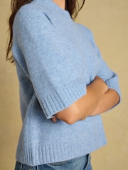 Jasnoniebieski - Short Sleeve Jumper Crew Neck Knitted Jumper - Obraz 6 z 9