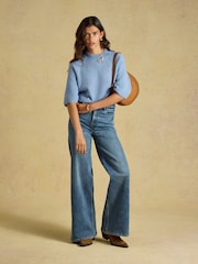 Jasnoniebieski - Short Sleeve Jumper Crew Neck Knitted Jumper - Obraz 7 z 9