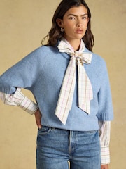 Jasnoniebieski - Short Sleeve Jumper Crew Neck Knitted Jumper - Obraz 8 z 9
