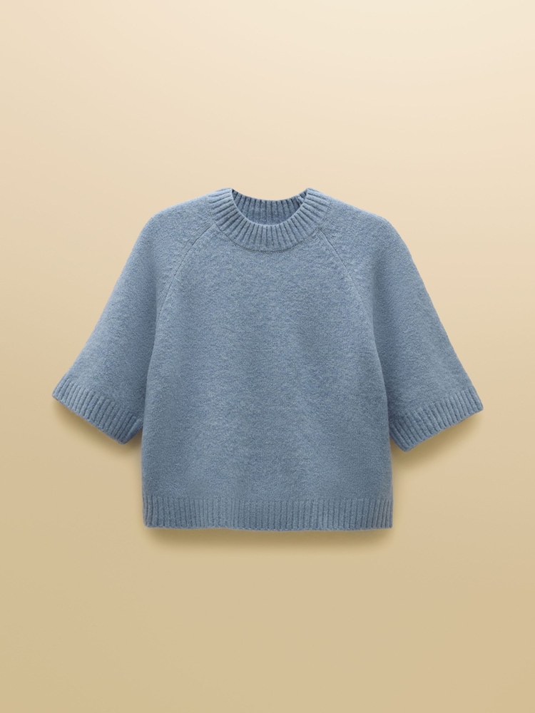 Jasnoniebieski - Short Sleeve Jumper Crew Neck Knitted Jumper - Obraz 9 z 9 Jasnoniebieski - Short Sleeve Jumper Crew Neck Knitted Jumper - Obraz 9 z 9