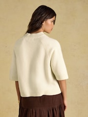 Kremowy - Short Sleeve Jumper Crew Neck Knitted Jumper - Obraz 2 z 7