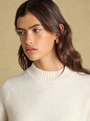 Kremowy - Short Sleeve Jumper Crew Neck Knitted Jumper - Obraz 4 z 7