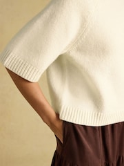 Kremowy - Short Sleeve Jumper Crew Neck Knitted Jumper - Obraz 6 z 7