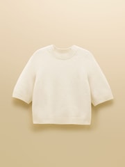 Kremowy - Short Sleeve Jumper Crew Neck Knitted Jumper - Obraz 7 z 7