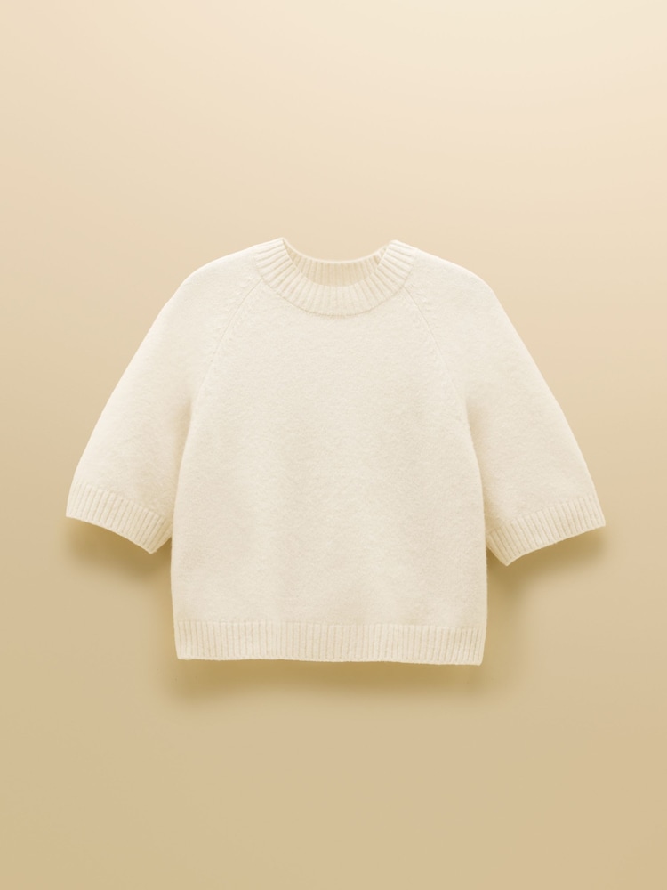 Kremowy - Short Sleeve Jumper Crew Neck Knitted Jumper - Obraz 7 z 7 Kremowy - Short Sleeve Jumper Crew Neck Knitted Jumper - Obraz 7 z 7