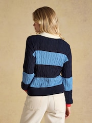 Joules Blue & Navy Striped Cotton Cable Knitted Rugby Jumper - Image 2 of 7