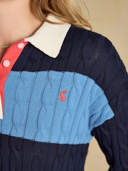 Joules Blue & Navy Striped Cotton Cable Knitted Rugby Jumper - Image 3 of 7