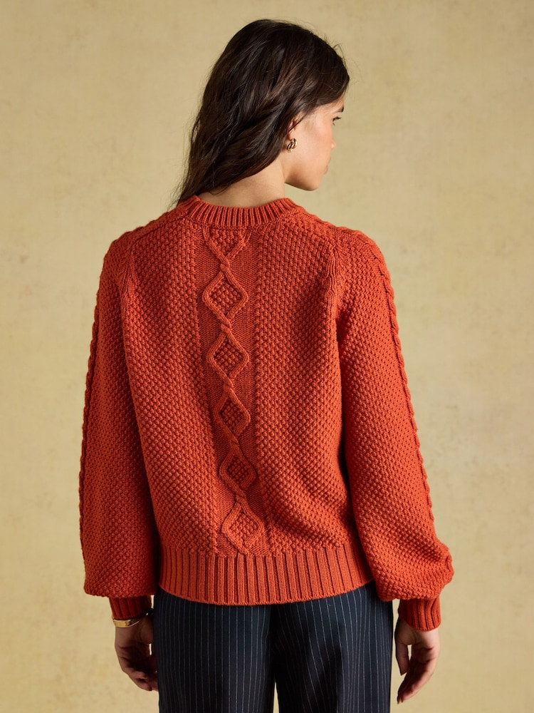 Rafferty Burnt Orange Cable Knit Crew Neck Jumper - Image 2 of 7 Rafferty Burnt Orange Cable Knit Crew Neck Jumper - Image 2 of 7