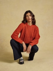Rafferty Burnt Orange Cable Knit Crew Neck Jumper - Image 4 of 7