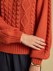 Rafferty Burnt Orange Cable Knit Crew Neck Jumper - Image 5 of 7