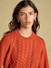 Rafferty Burnt Orange Cable Knit Crew Neck Jumper - Image 6 of 7