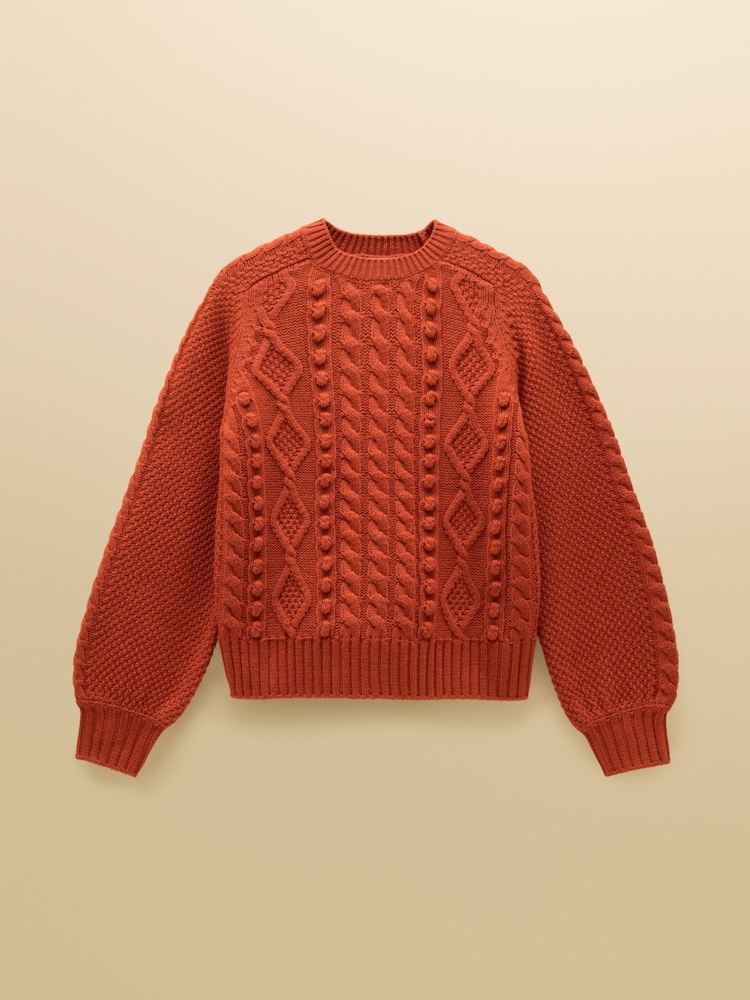 Rafferty Burnt Orange Cable Knit Crew Neck Jumper - Image 7 of 7 Rafferty Burnt Orange Cable Knit Crew Neck Jumper - Image 7 of 7