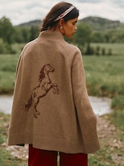 Tan Brown Horse High Neck Knitted Cape - Image 1 of 10