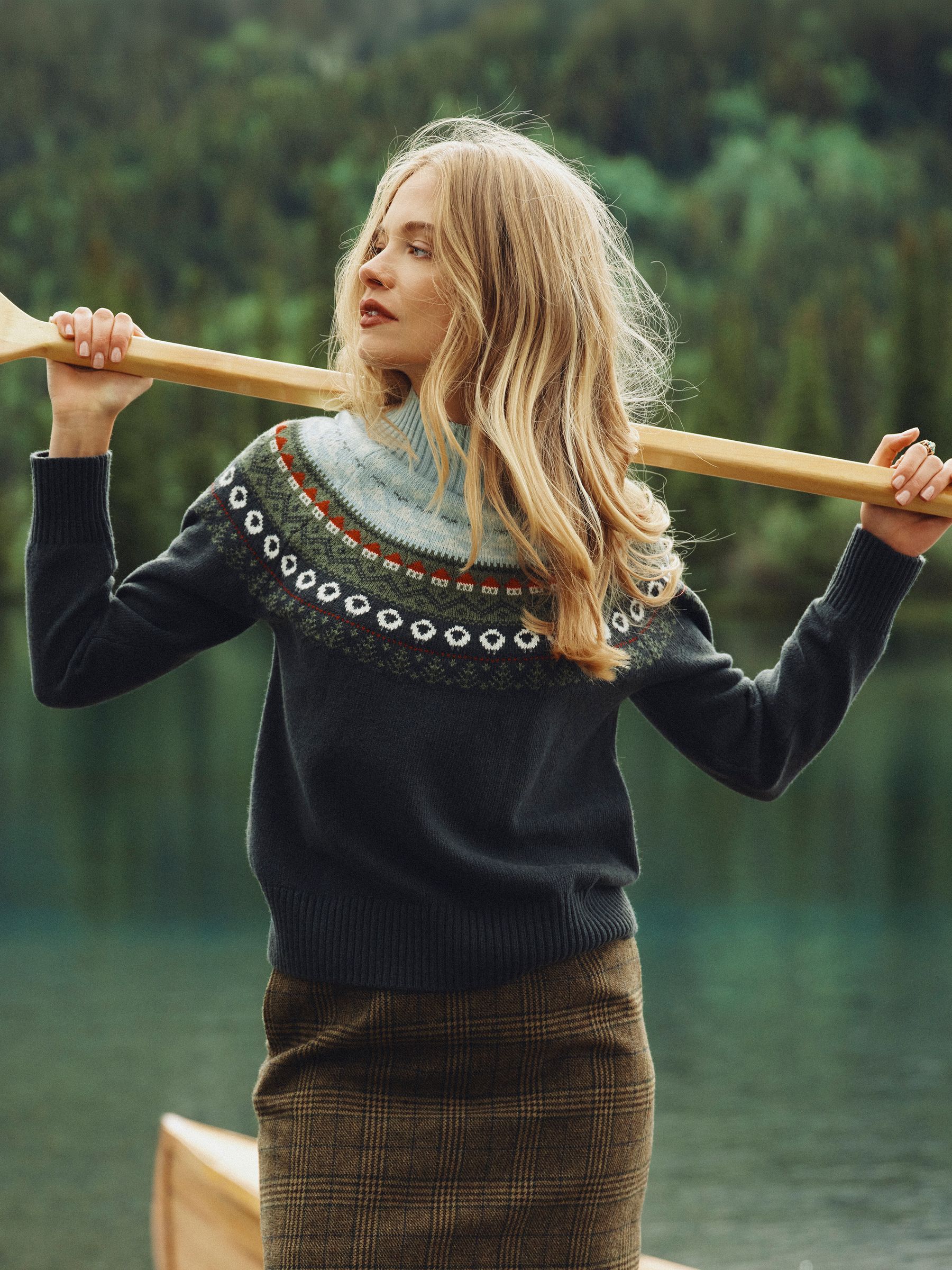 Joules Alba Fair Isle High Neck Cotton-Blend Jumper - Green - Image 2