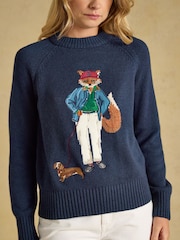 Joules Jonty Fox Navy Cotton Blend Crew Neck Knitted Jumper - Image 5 of 7