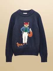 Joules Jonty Fox Navy Cotton Blend Crew Neck Knitted Jumper - Image 7 of 7