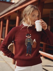 Jonty Fox Burgundy Red Cotton Blend Crew Neck Knitted Jumper - Image 1 of 8