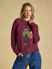 Jonty Fox Burgundy Red Cotton Blend Crew Neck Knitted Jumper - Image 2 of 8