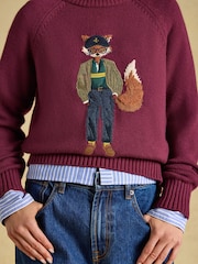 Jonty Fox Burgundy Red Cotton Blend Crew Neck Knitted Jumper - Image 4 of 8