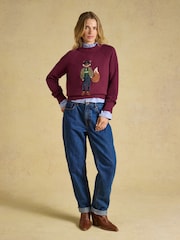 Jonty Fox Burgundy Red Cotton Blend Crew Neck Knitted Jumper - Image 5 of 8