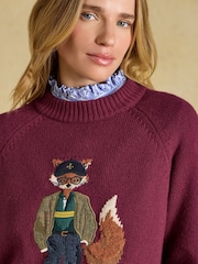 Jonty Fox Burgundy Red Cotton Blend Crew Neck Knitted Jumper - Image 7 of 8