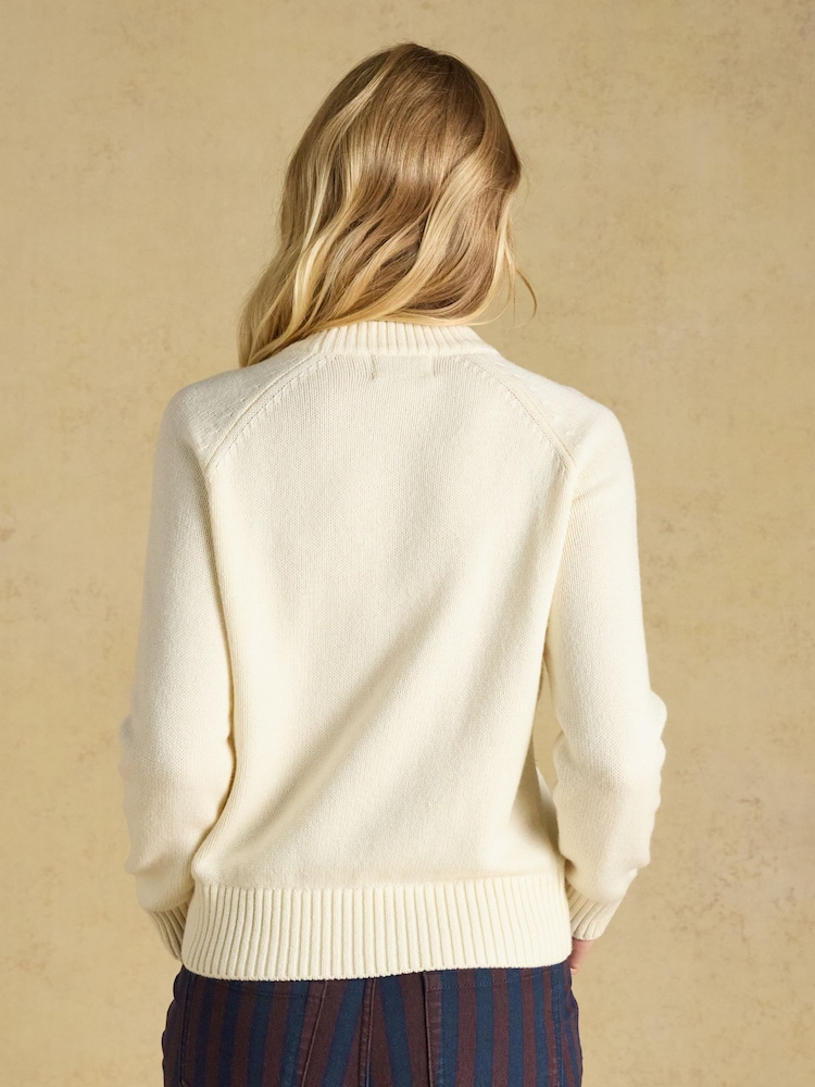 Joules Jonty Fox Skiing Cream Cotton Blend Crew Neck Knitted Jumper - Image 2 of 7 Joules Jonty Fox Skiing Cream Cotton Blend Crew Neck Knitted Jumper - Image 2 of 7