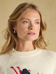 Joules Jonty Fox Skiing Cream Cotton Blend Crew Neck Knitted Jumper - Image 3 of 7