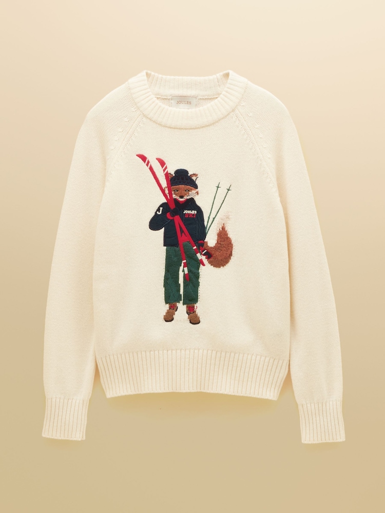 Joules Jonty Fox Skiing Cream Cotton Blend Crew Neck Knitted Jumper - Image 7 of 7 Joules Jonty Fox Skiing Cream Cotton Blend Crew Neck Knitted Jumper - Image 7 of 7