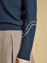 Western Navy Embroidered Cotton Blend Collared Knitted Jumper - Image 4 of 8