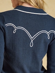 Western Navy Embroidered Cotton Blend Collared Knitted Jumper - Image 6 of 8