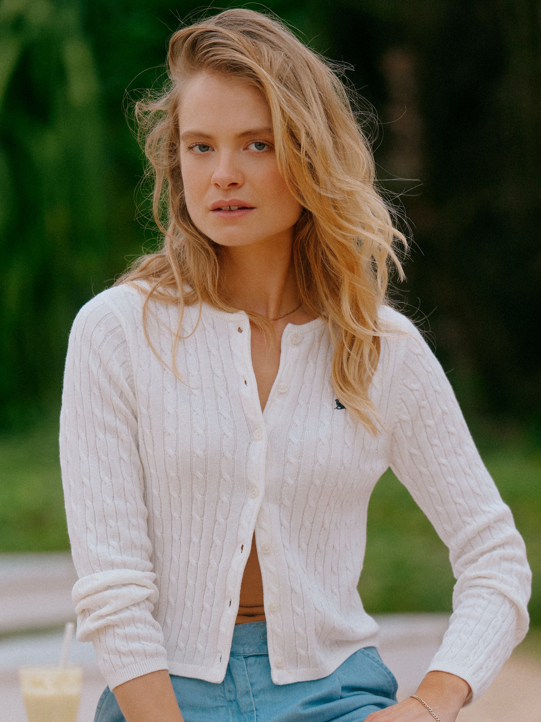 Joules Cream Cotton Fine Cable Knit Cardigan