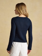 Joules Navy Cotton Fine Cable Knit Cardigan - Image 2 of 9