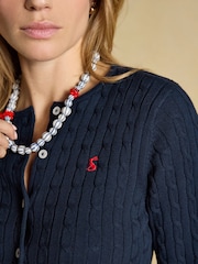 Joules Navy Cotton Fine Cable Knit Cardigan - Image 6 of 9