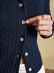 Joules Navy Cotton Fine Cable Knit Cardigan - Image 7 of 9