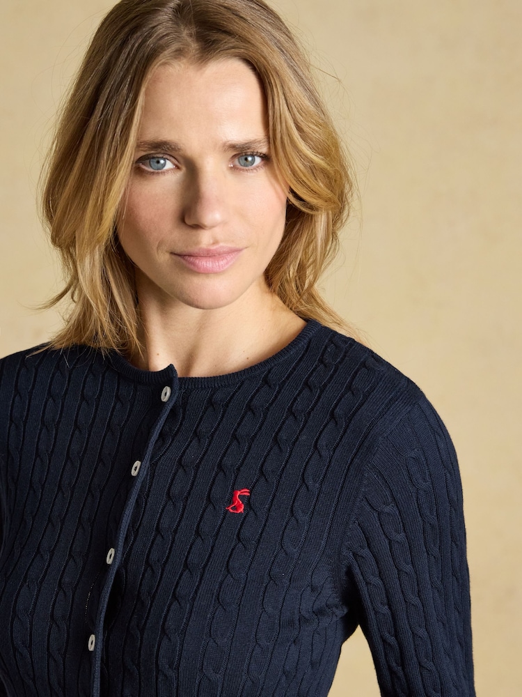Joules Navy Cotton Fine Cable Knit Cardigan - Image 7 of 7 Joules Navy Cotton Fine Cable Knit Cardigan - Image 7 of 7