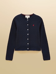 Joules Navy Cotton Fine Cable Knit Cardigan - Image 9 of 9