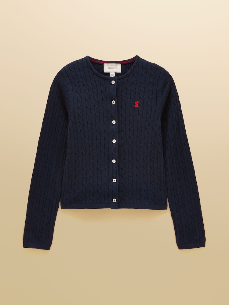 Joules Navy Cotton Fine Cable Knit Cardigan - Image 9 of 9 Joules Navy Cotton Fine Cable Knit Cardigan - Image 9 of 9