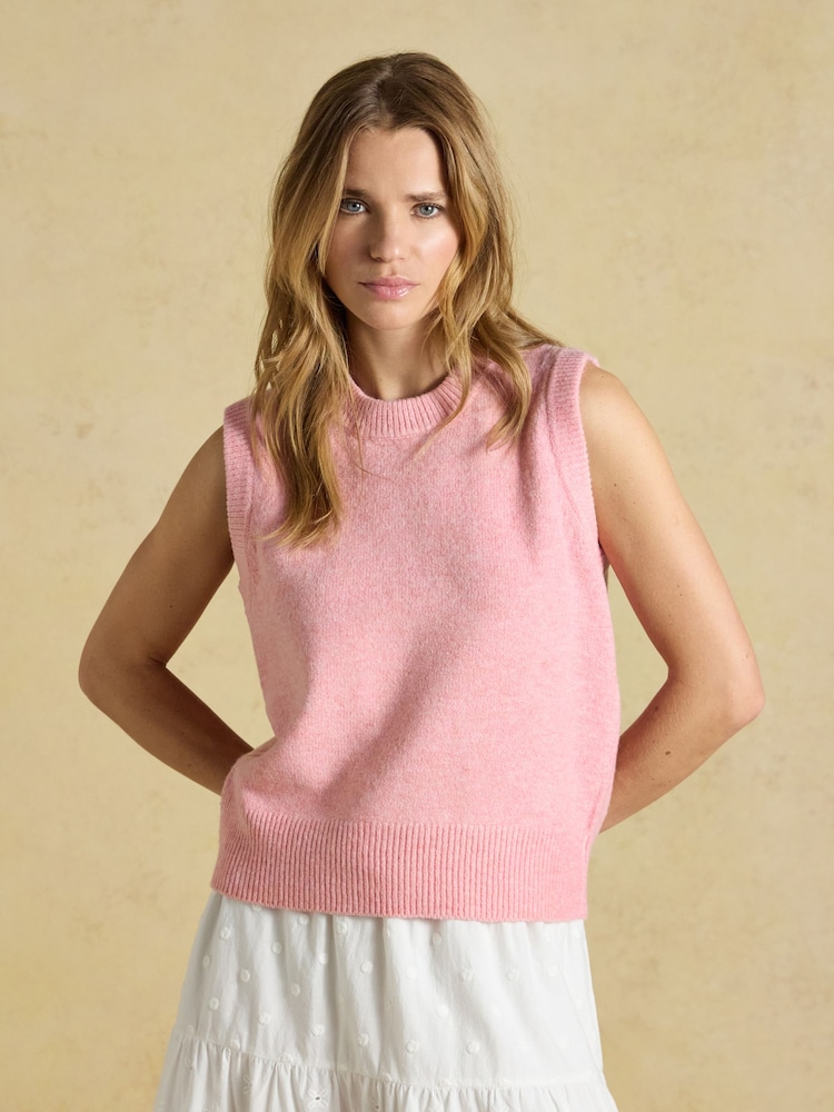 Joules Holly Pale Pink Knitted Vest - Image 1 of 7 Joules Holly Pale Pink Knitted Vest - Image 1 of 7