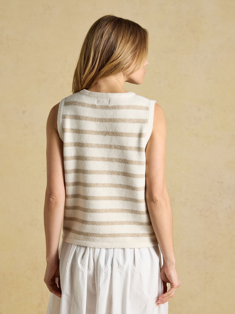 Joules Holly Cream & Oat Striped Button Through Knitted Vest - Image 2 of 6 Joules Holly Cream & Oat Striped Button Through Knitted Vest - Image 2 of 6