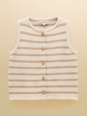 Joules Holly Cream & Oat Striped Button Through Knitted Vest - Image 6 of 6