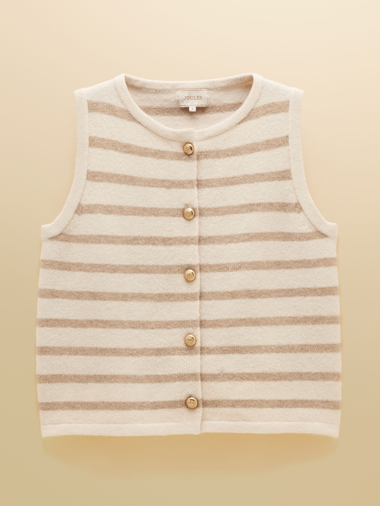 Joules Holly Cream & Oat Striped Button Through Knitted Vest - Image 6 of 6 Joules Holly Cream & Oat Striped Button Through Knitted Vest - Image 6 of 6