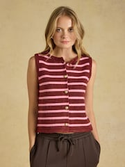 Joules Holly Pink & Burgundy Stripe Button Through Knitted Vest - Image 1 of 7