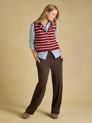 Joules Holly Pink & Burgundy Stripe Button Through Knitted Vest - Image 4 of 7