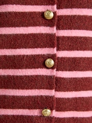 Joules Holly Pink & Burgundy Stripe Button Through Knitted Vest - Image 6 of 7